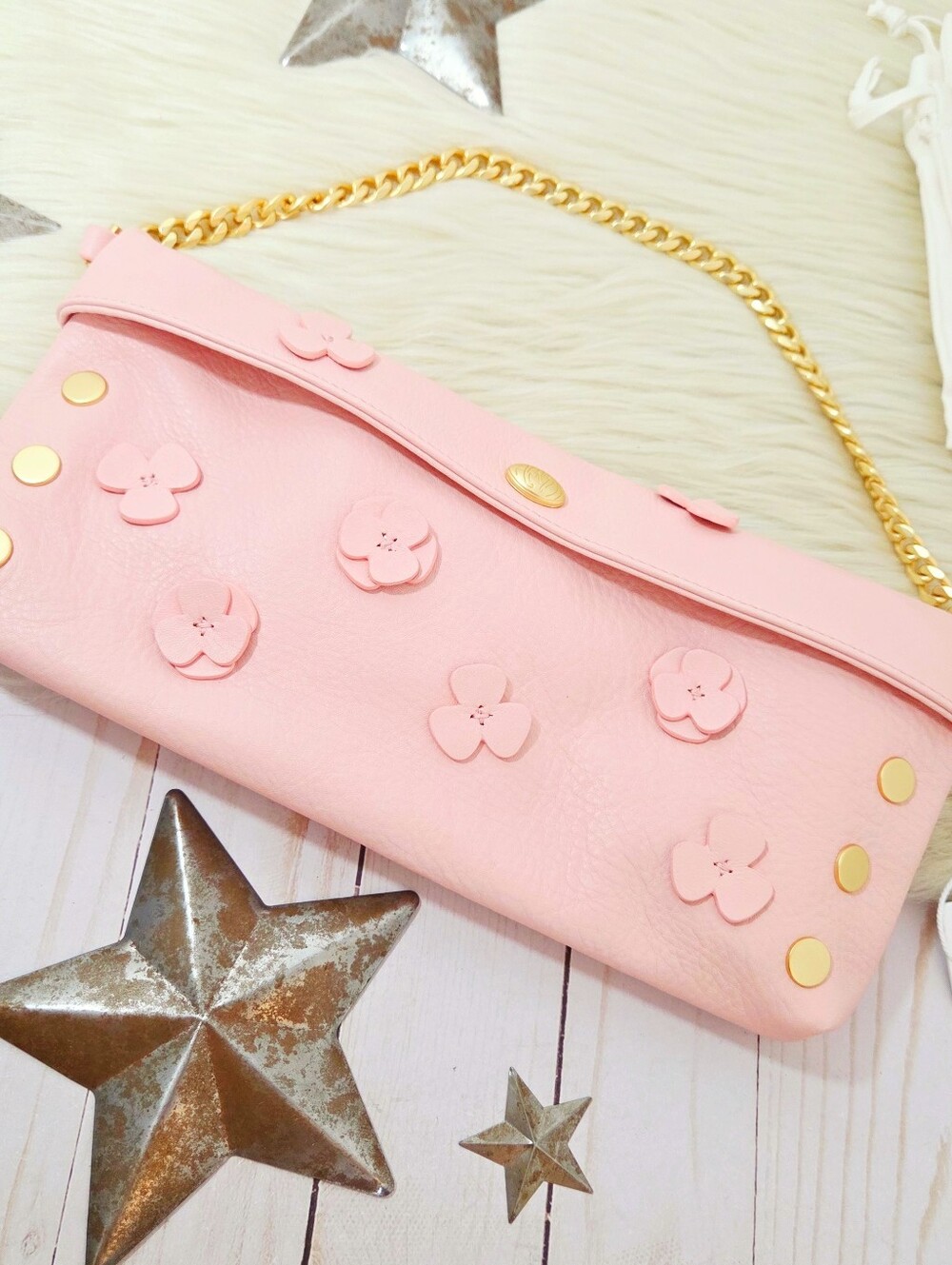 Hammitt Invitation Brushed Gold Floral Clutch bag Flamingo pink pastel new NWT - Picture 3 of 8